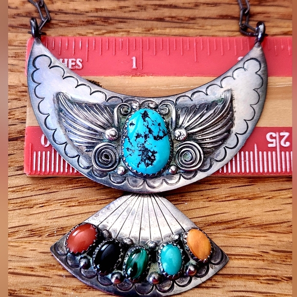 WOW! VINTAGE UNSIGNED NAVAJO RICHARD BEGAY Sterling Silver Multi-Stone Necklace - Picture 9 of 16